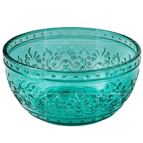 ❤️ New Pioneer Woman Cassie Teal Embossed Bowls Set - Picture 3 of 5
